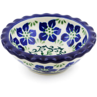Polish Pottery Scalloped Bowl 3&quot; Blue Dogwood