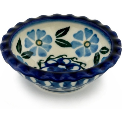 Polish Pottery Scalloped Bowl 3&quot; Blue Flax Circle