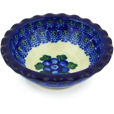 Polish Pottery Scalloped Bowl 3&quot; Blue Poppies