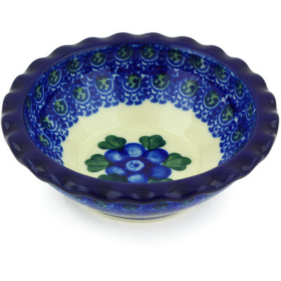 Polish Pottery Scalloped Bowl 3&quot; Blue Poppies
