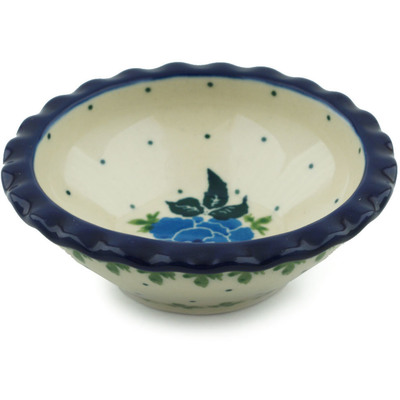 Polish Pottery Scalloped Bowl 3&quot; Blue Rose