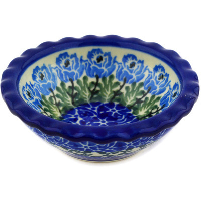 Polish Pottery Scalloped Bowl 3&quot; Blue Rosette Wreath