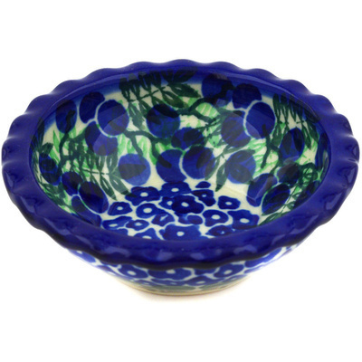 Polish Pottery Scalloped Bowl 3&quot; Blueberry Fields Forever