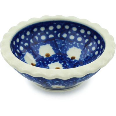 Polish Pottery Scalloped Bowl 3&quot; Brown Eyed Peacock