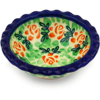 Polish Pottery Scalloped Bowl 3&quot; Cabbage Rose Field