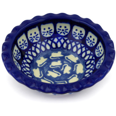 Polish Pottery Scalloped Bowl 3&quot; Cat And Mouse Brigade UNIKAT