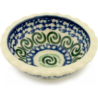 Polish Pottery Scalloped Bowl 3&quot; Green Galaxy