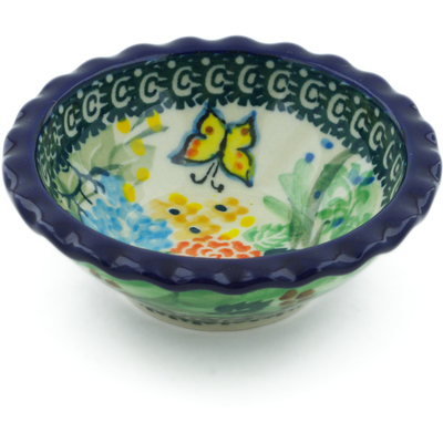Polish Pottery Scalloped Bowl 3&quot; Spring Garden UNIKAT
