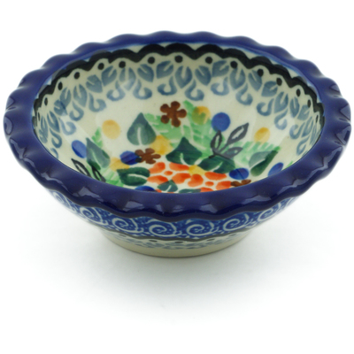 Polish Pottery Scalloped Bowl 3&quot; Springtime Wreath UNIKAT