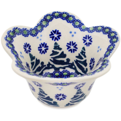 Polish Pottery Scalloped Bowl 4&quot; Falling Snowflakes