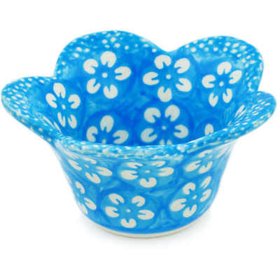 Polish Pottery Scalloped Bowl 4&quot; Floral Skies UNIKAT
