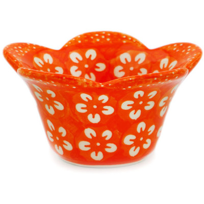 Polish Pottery Scalloped Bowl 4&quot; Orange Sherbert UNIKAT
