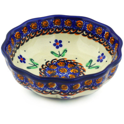 Polish Pottery Scalloped Bowl 5&quot; UNIKAT