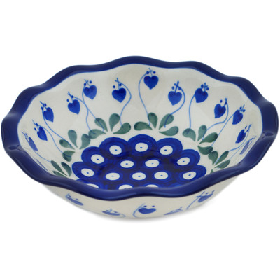 Polish Pottery Scalloped Bowl 6&quot; Bleeding Heart Peacock