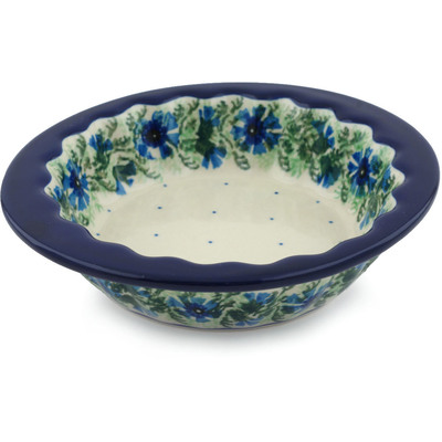 Polish Pottery Scalloped Bowl 6&quot; Blue Bell Wreath