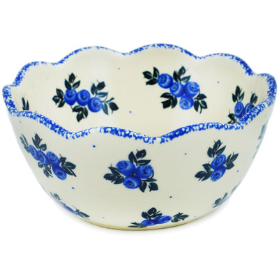 Polish Pottery Scalloped Bowl 6&quot; Blue Berry Special UNIKAT