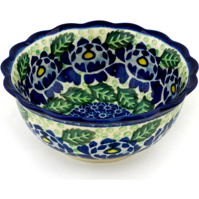 Polish Pottery Scalloped Bowl 6&quot; Blue Bliss