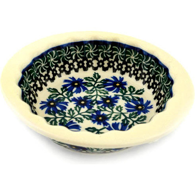 Polish Pottery Scalloped Bowl 6&quot; Blue Chicory