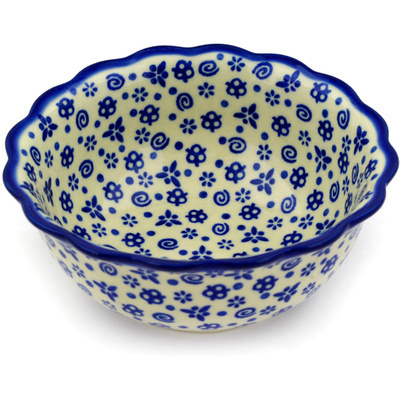 Polish Pottery Scalloped Bowl 6&quot; Blue Confetti