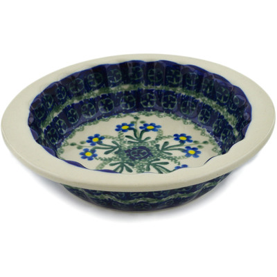 Polish Pottery Scalloped Bowl 6&quot; Blue Daisy Circle