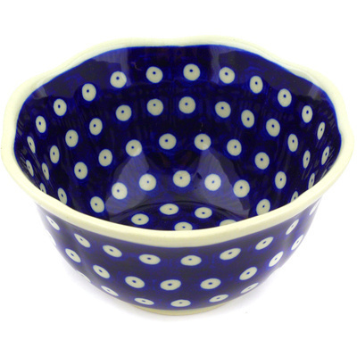 Polish Pottery Scalloped Bowl 6&quot; Blue Eyes