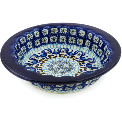 Polish Pottery Scalloped Bowl 6&quot; Blue Ice