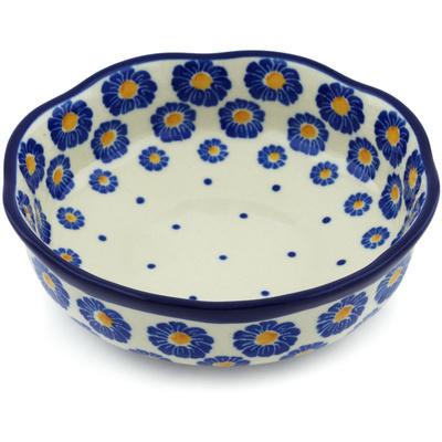 Polish Pottery Scalloped Bowl 6&quot; Blue Zinnia