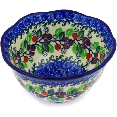 Polish Pottery Scalloped Bowl 6&quot; Cherries Jubilee