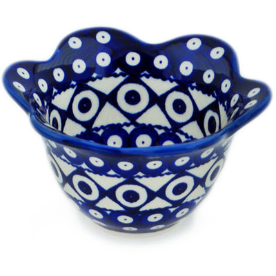 Polish Pottery Scalloped Bowl 6&quot; Classic Peacock Vibes