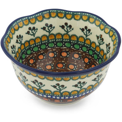 Polish Pottery Scalloped Bowl 6&quot; Cranberry Medley UNIKAT