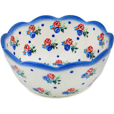 Polish Pottery Scalloped Bowl 6&quot; Dancing Flowers UNIKAT