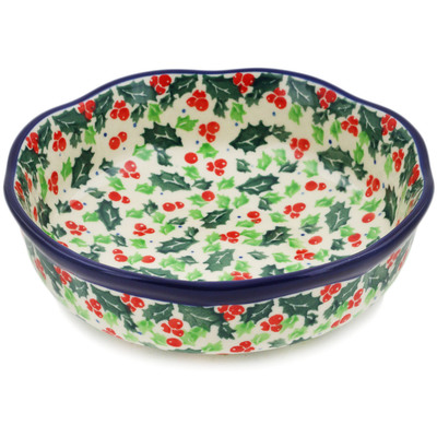 Polish Pottery Scalloped Bowl 6&quot; Festive Berries UNIKAT