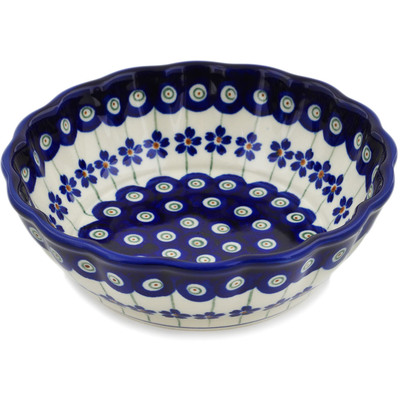 Polish Pottery Scalloped Bowl 6&quot; Flowering Peacock