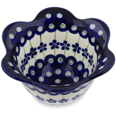 Polish Pottery Scalloped Bowl 6&quot; Flowering Peacock