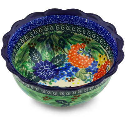 Polish Pottery Scalloped Bowl 6&quot; Garden Delight UNIKAT
