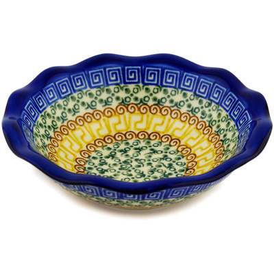 Polish Pottery Scalloped Bowl 6&quot; Grecian Sea