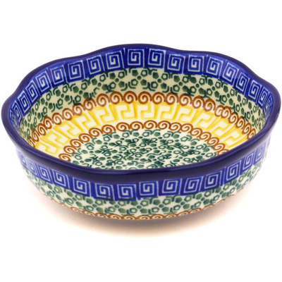 Polish Pottery Scalloped Bowl 6&quot; Grecian Sea