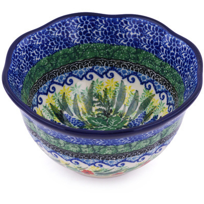 Polish Pottery Scalloped Bowl 6&quot; Joyful Blue UNIKAT