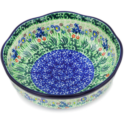 Polish Pottery Scalloped Bowl 6&quot; Lakeside Blooms UNIKAT