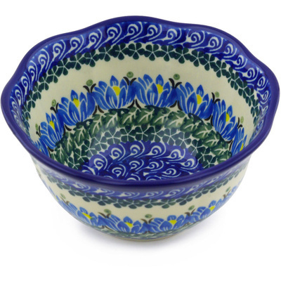 Polish Pottery Scalloped Bowl 6&quot; Lotus Blossom