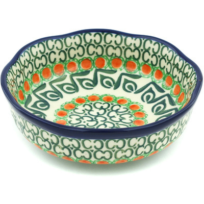 Polish Pottery Scalloped Bowl 6&quot; Orange Tree