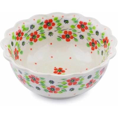 Polish Pottery Scalloped Bowl 6&quot; Poppy Flower