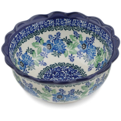 Polish Pottery Scalloped Bowl 6&quot; Pretty In Blue