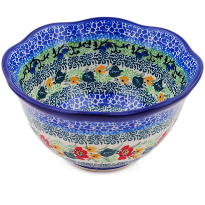 Polish Pottery Scalloped Bowl 6&quot; Splendid Meadow UNIKAT