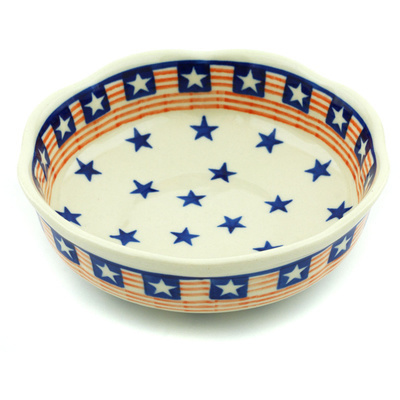 Polish Pottery Scalloped Bowl 6&quot; Stars And Stripes