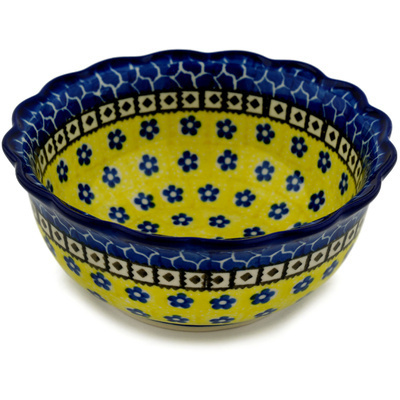 Polish Pottery Scalloped Bowl 6&quot; Sunburst Daisies
