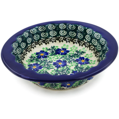 Polish Pottery Scalloped Bowl 6&quot; Swirling Emeralds