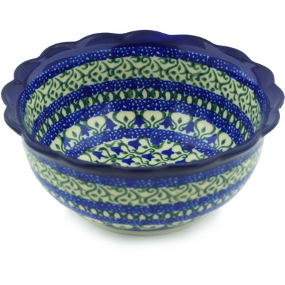 Polish Pottery Scalloped Bowl 6&quot; Tulip Trellis