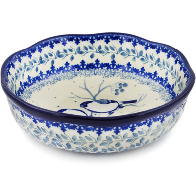 Polish Pottery Scalloped Bowl 6&quot; Waiting Birds UNIKAT