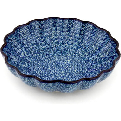 Polish Pottery Scalloped Bowl 7&quot; Baltic Blue